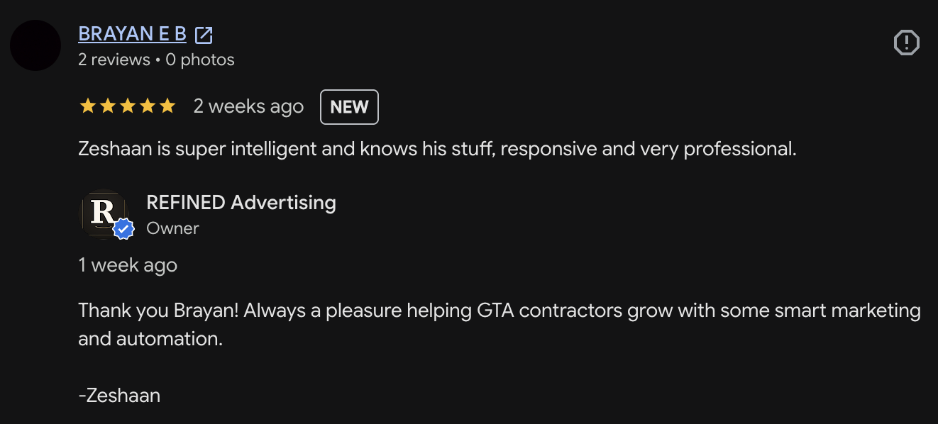 Automated review request result with 5-star rating