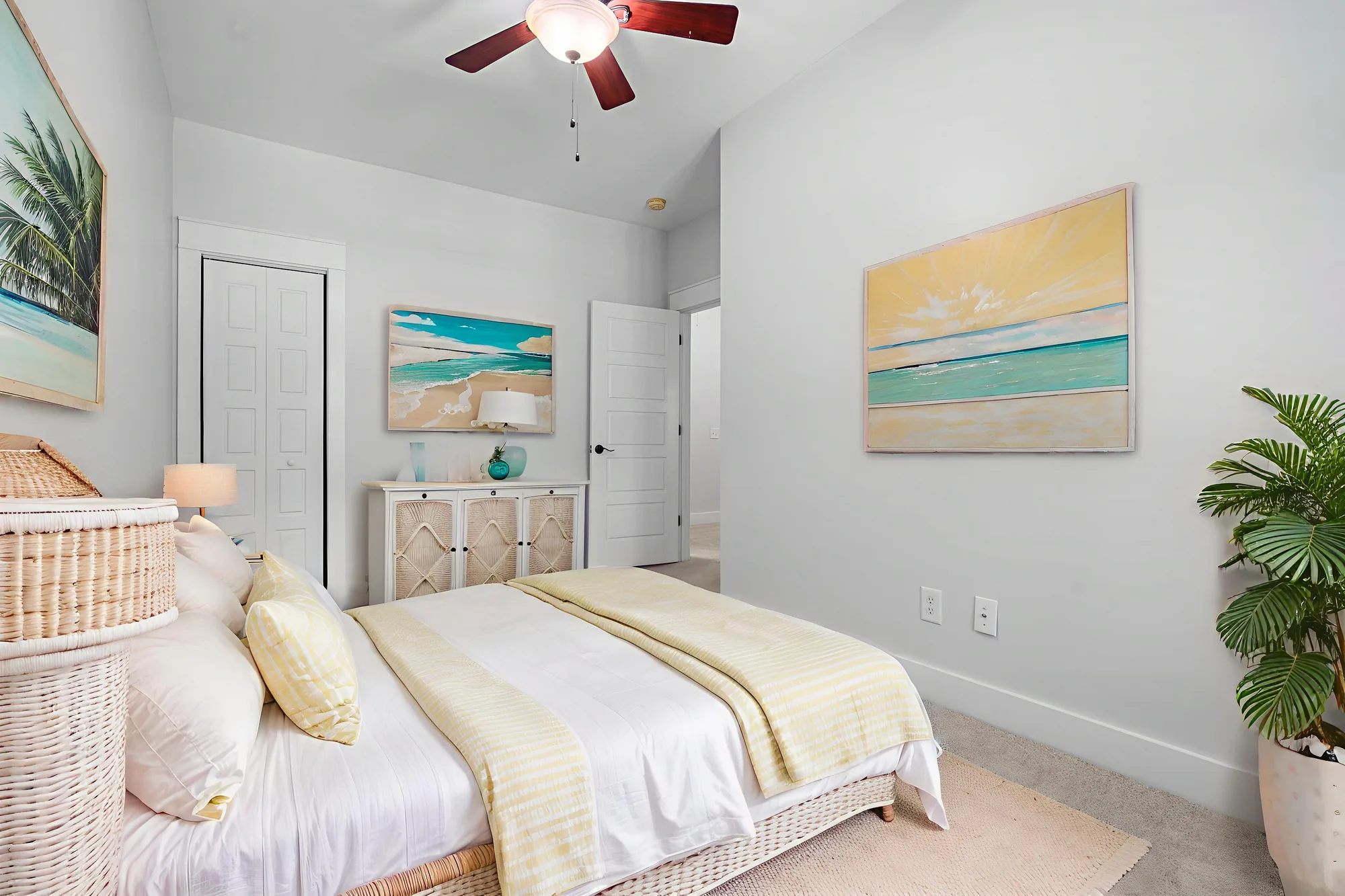 Virtual staging before-and-after of an empty room transformed into a furnished living space