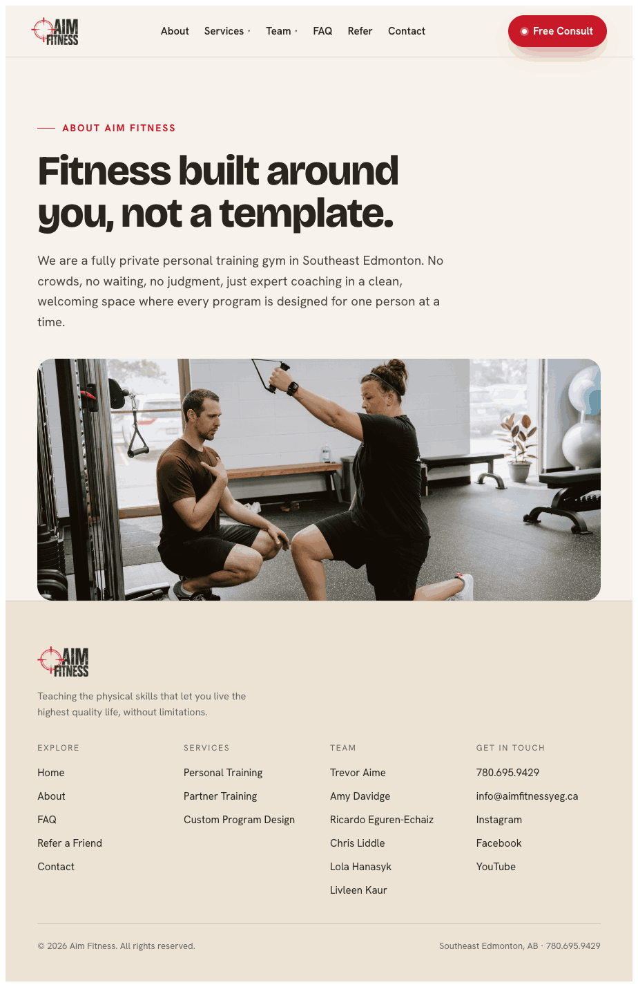 Aim Fitness website