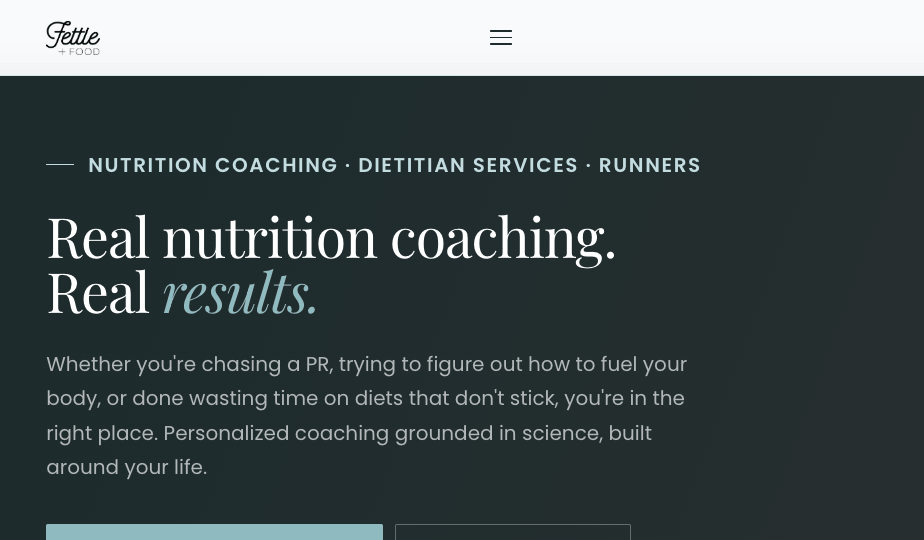 Fettle + Food website, booking page