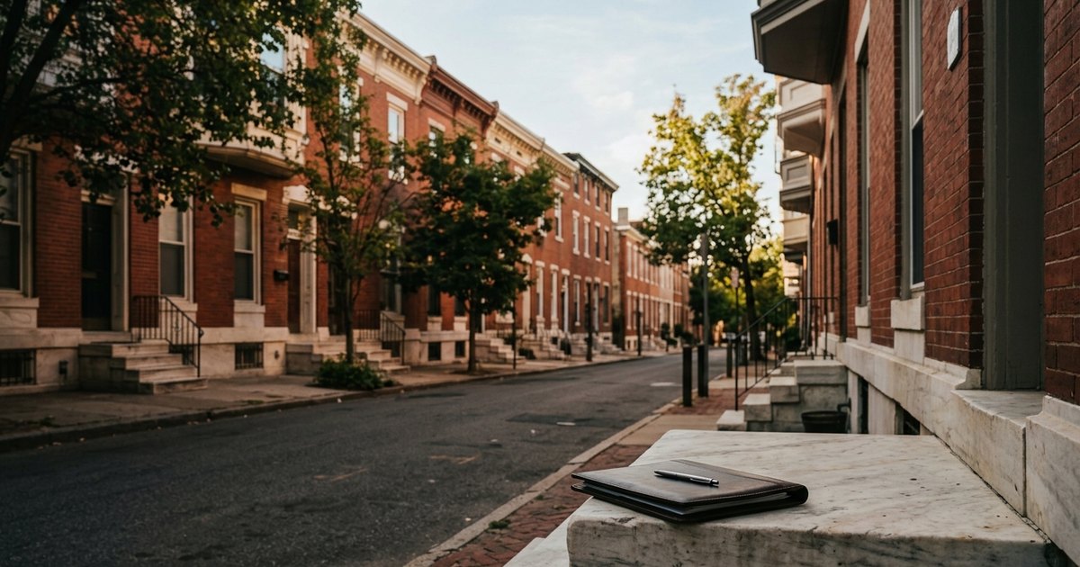 Brick rowhomes on a Philadelphia street, the kind of sale where the Philadelphia transfer tax is paid at closing