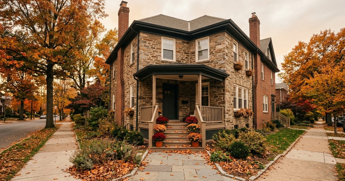 Owner occupied Philadelphia stone twin home in autumn, the kind of primary residence that qualifies for the Philadelphia homestead exemption