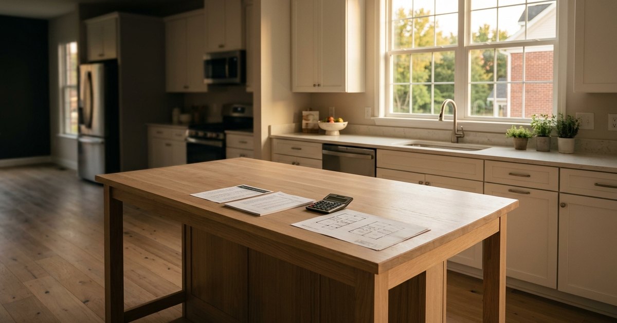 Builder incentives comparison on a kitchen island in a new construction model home near Philadelphia