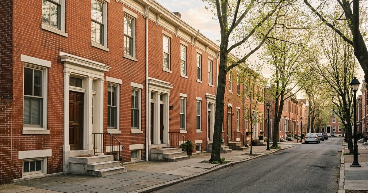 Brick Philadelphia rowhomes in early spring light, illustrating the best time to sell a house in Philadelphia