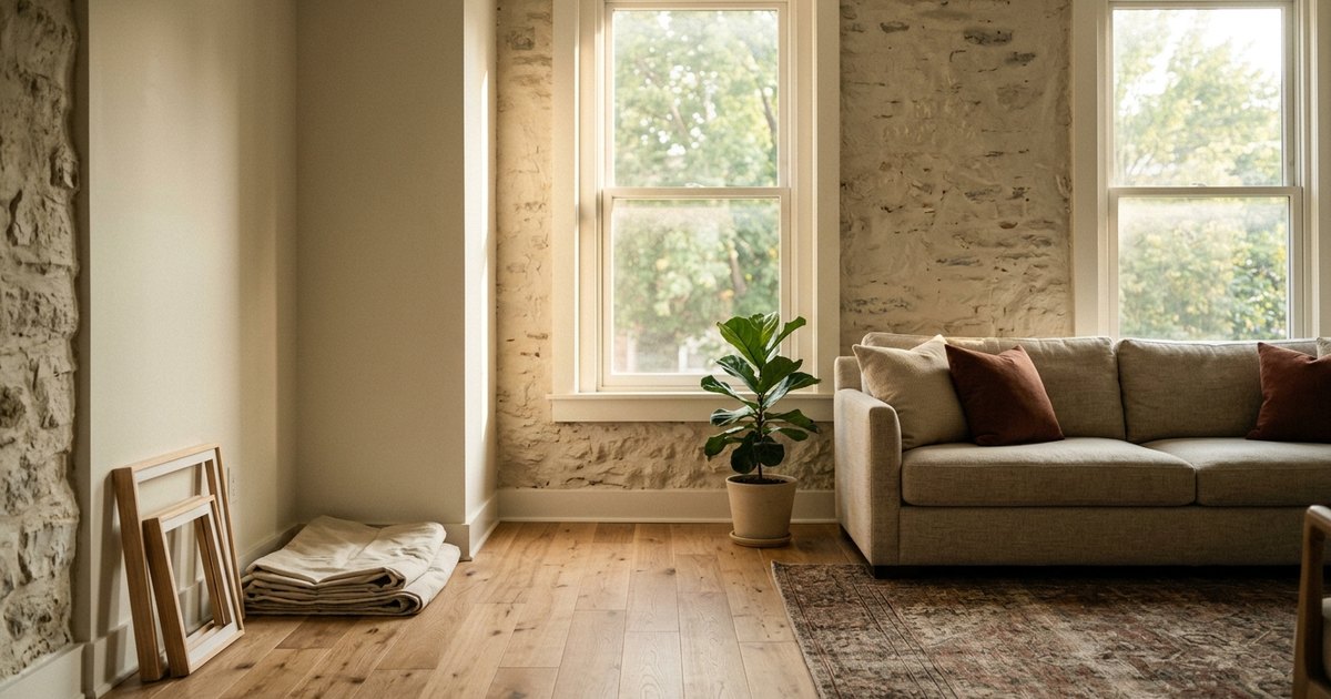 Freshly painted living room in a Philadelphia stone twin, showing how to prepare a house for sale