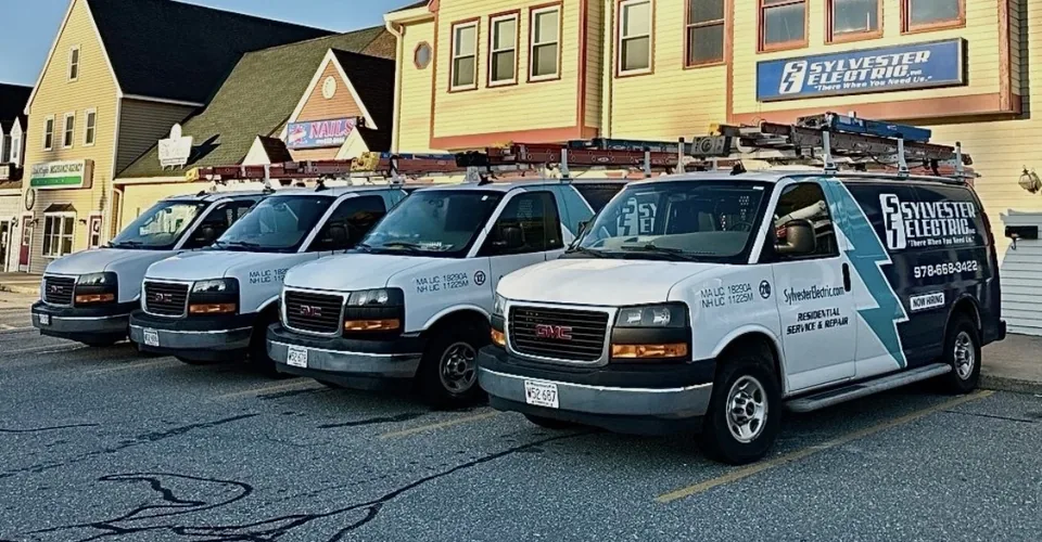 Sylvester Electric service vans outside the company's Dracut office