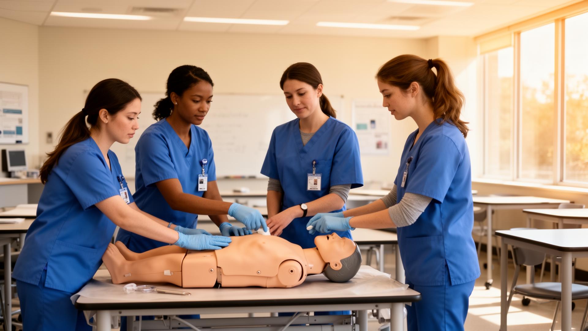 Adult CNA student in scrubs ready to start work in under 3 weeks at Neema Medical Institute