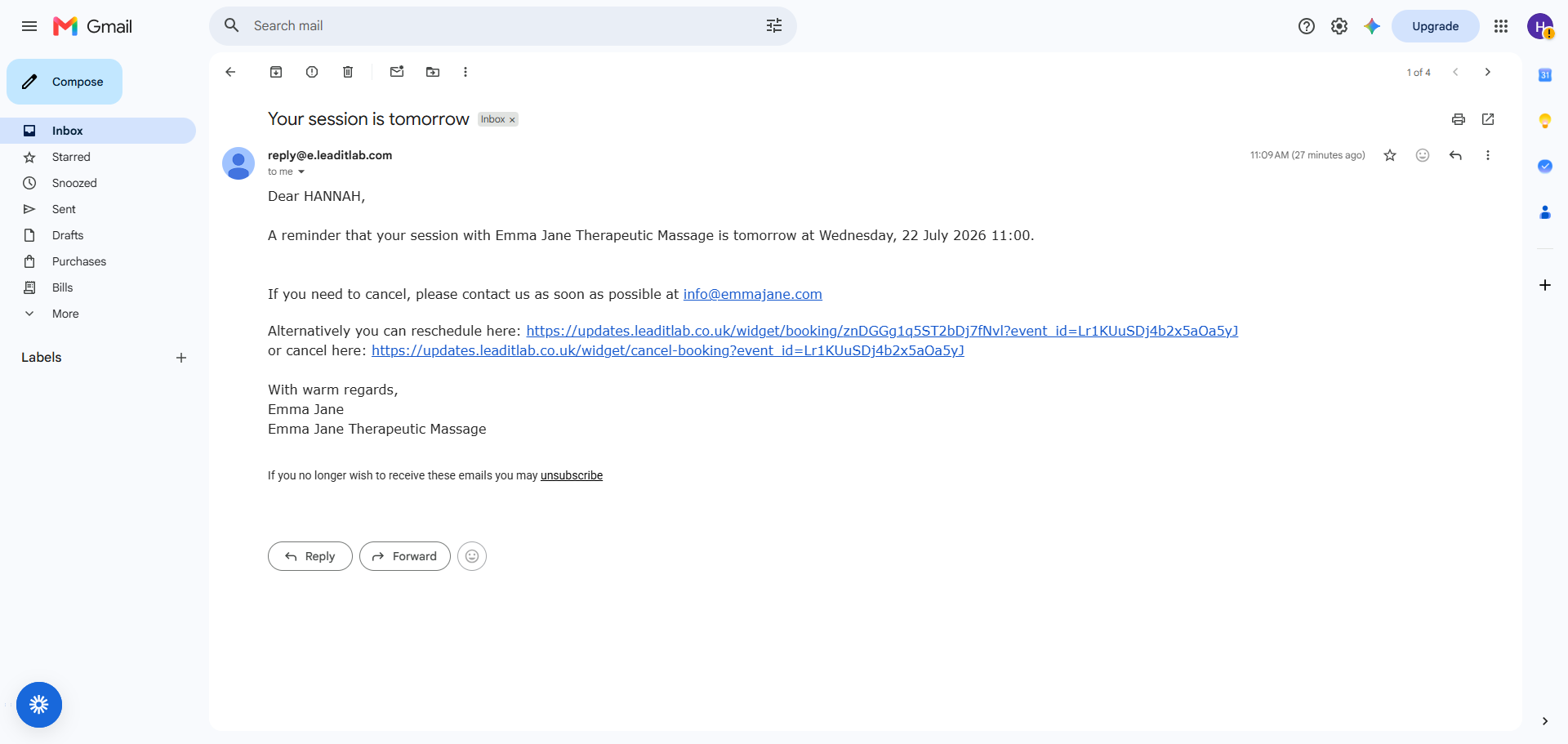 The 24-hour reminder email