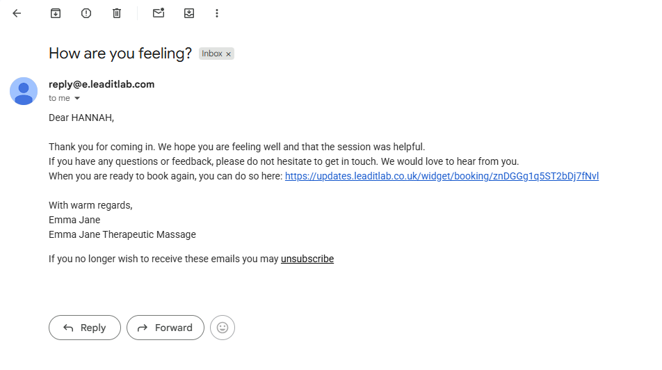The post-session follow-up email