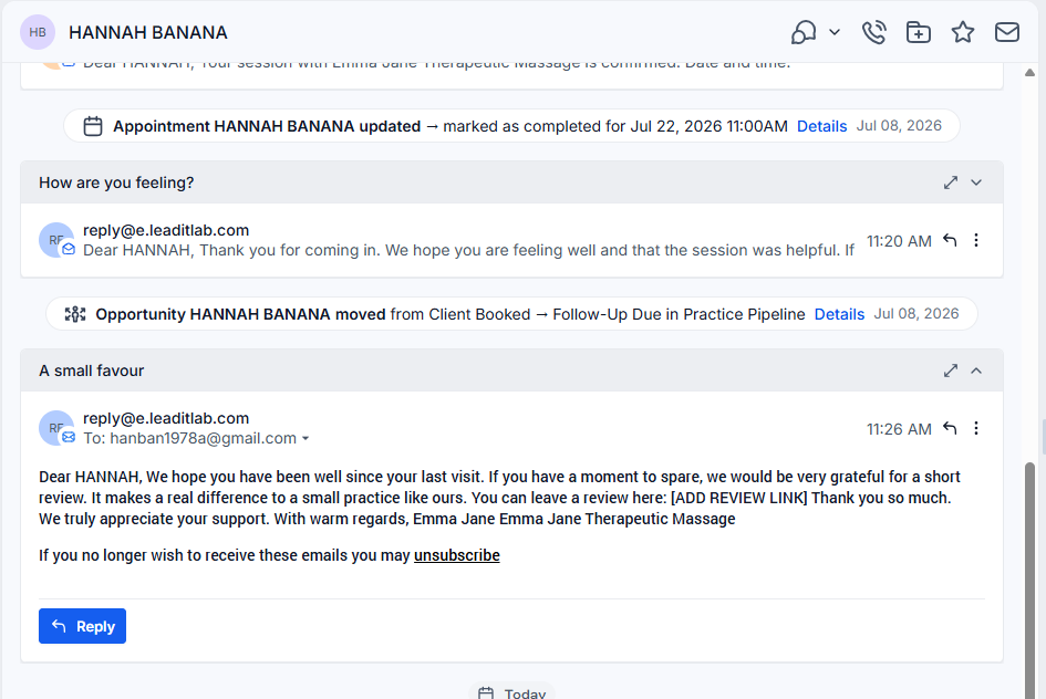 The review request email