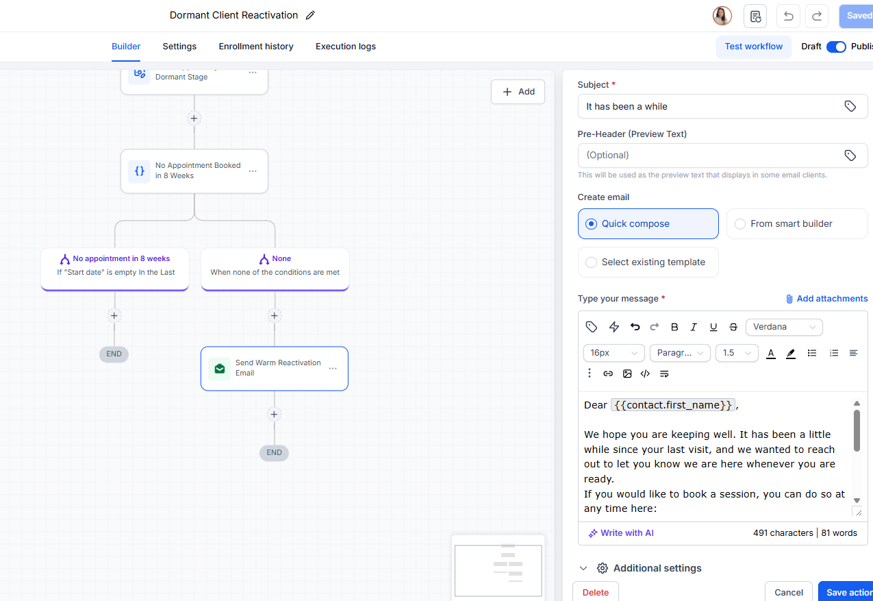 The dormant client follow-up email