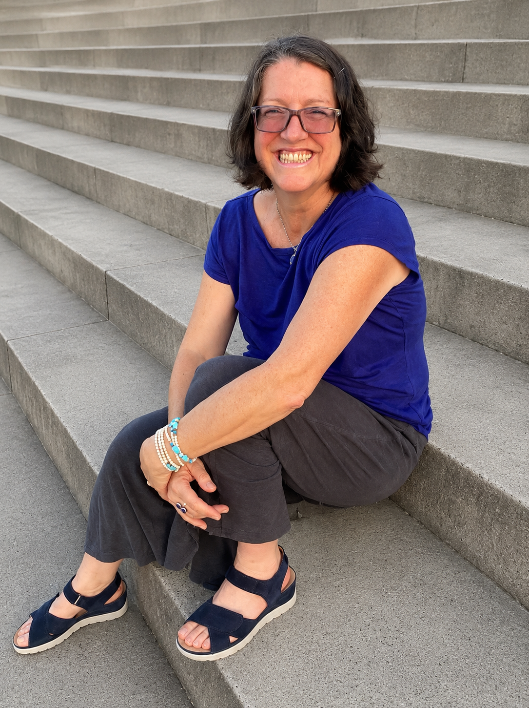 Tanja sitting on the steps