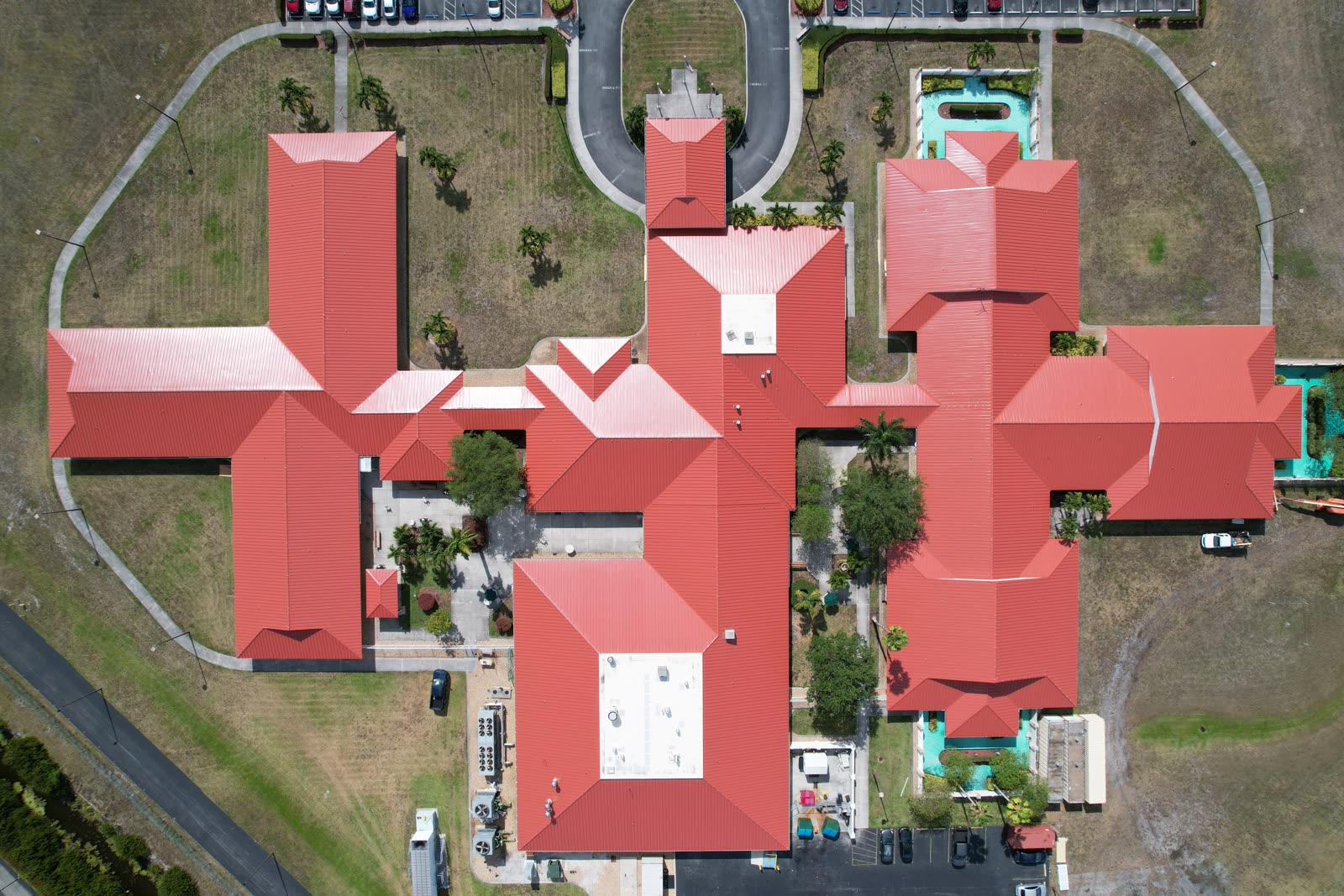 Private club building with a standing seam metal roof