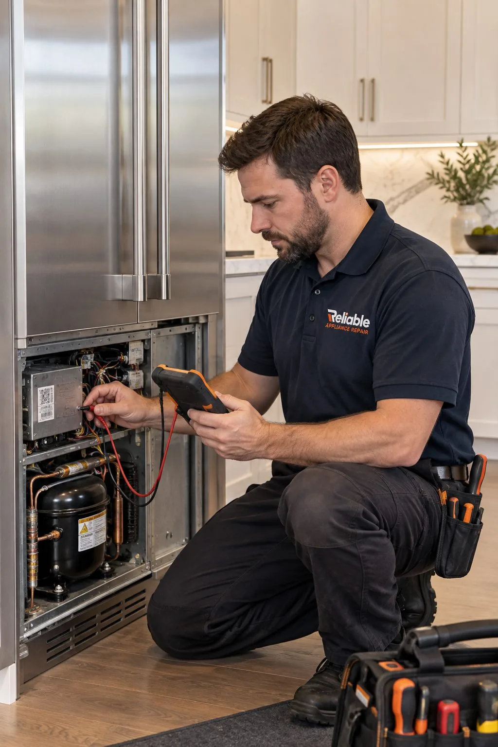 Reliable Appliance Repair technician working on a premium built-in appliance