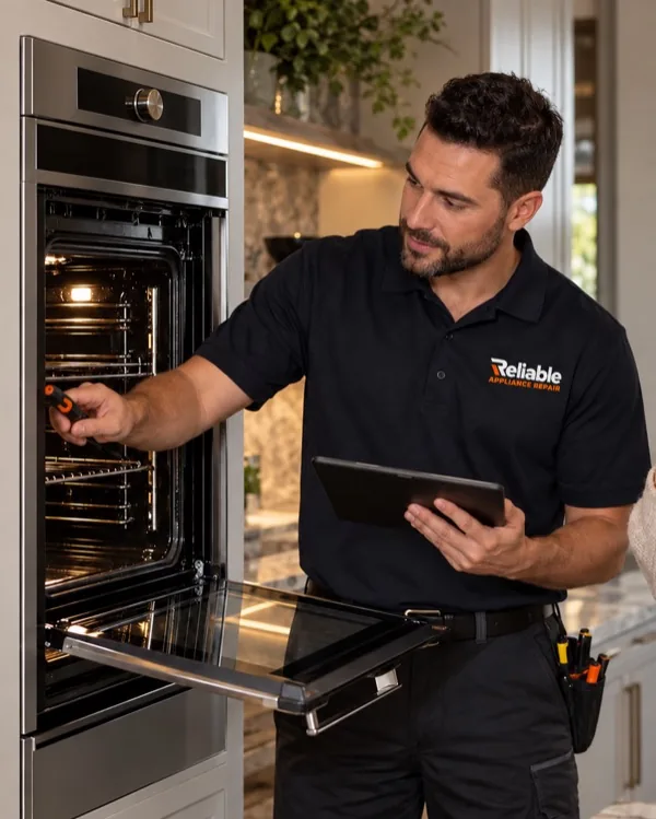 Reliable technician repairing a premium built-in oven