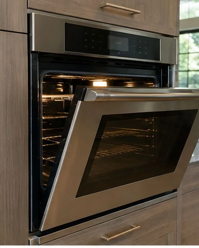 Built-in wall oven photographed after repair in a customer kitchen