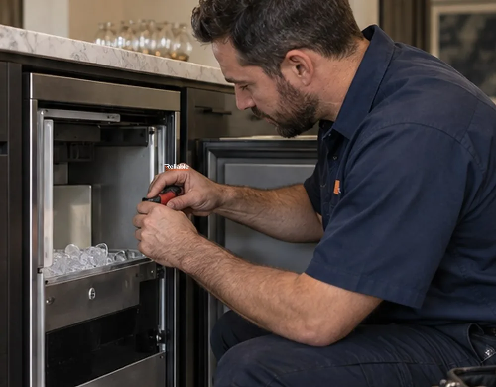 Reliable technician servicing a premium ice maker