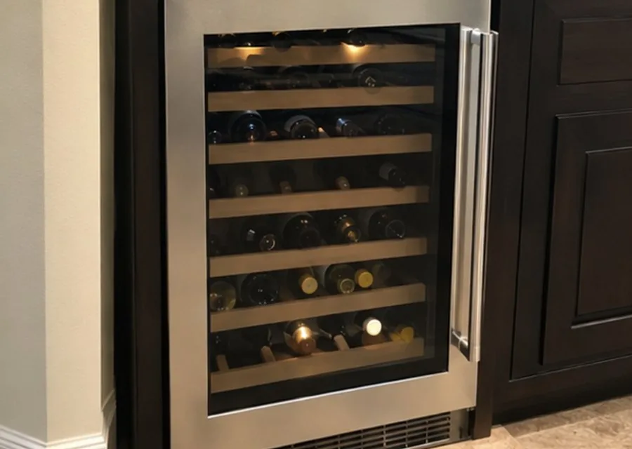 Panel-Ready Wine Refrigerator photographed after high-end wine cooler repair in a customer's home