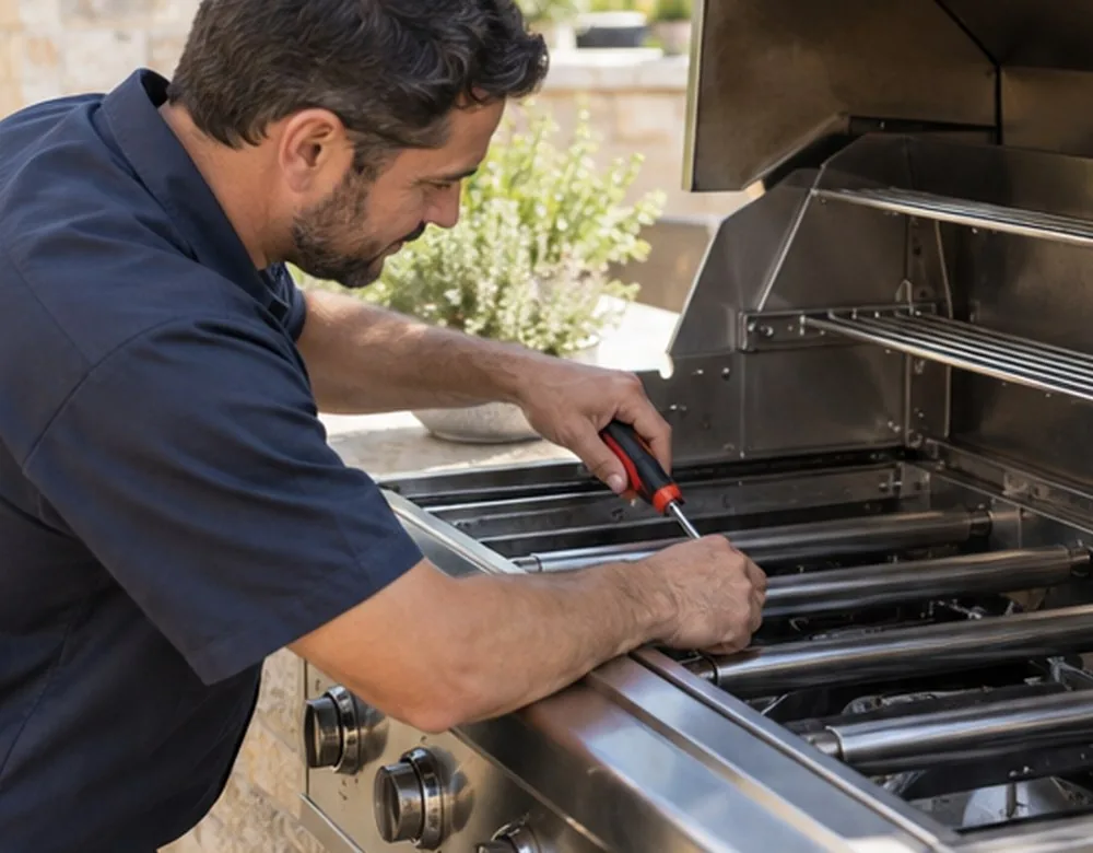 Reliable technician servicing a premium grill