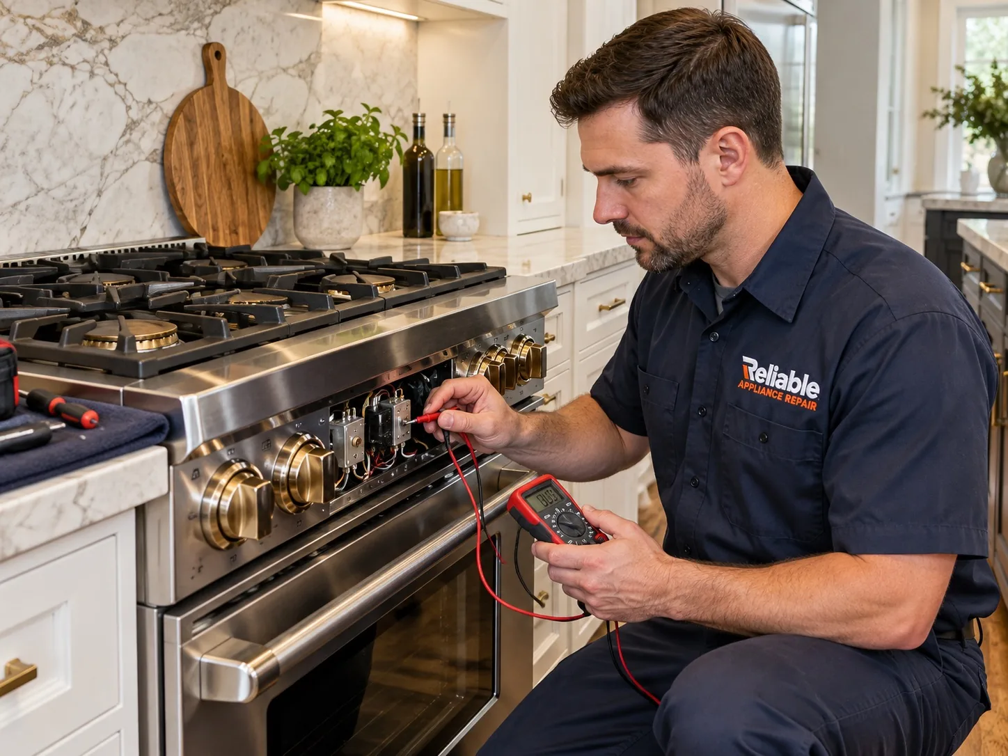 Reliable technician servicing a premium stove