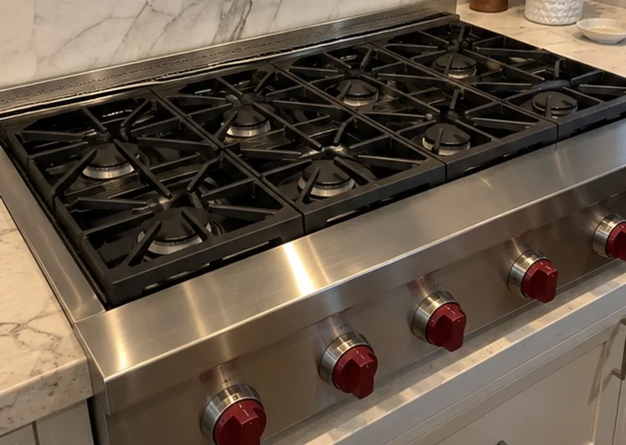 Professional Rangetop photographed after high-end stove repair in a customer's home