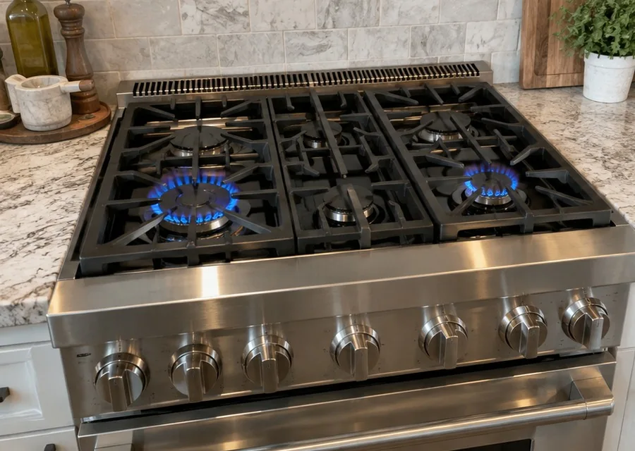 Gas Stove Burner Set photographed after high-end stove repair in a customer's home