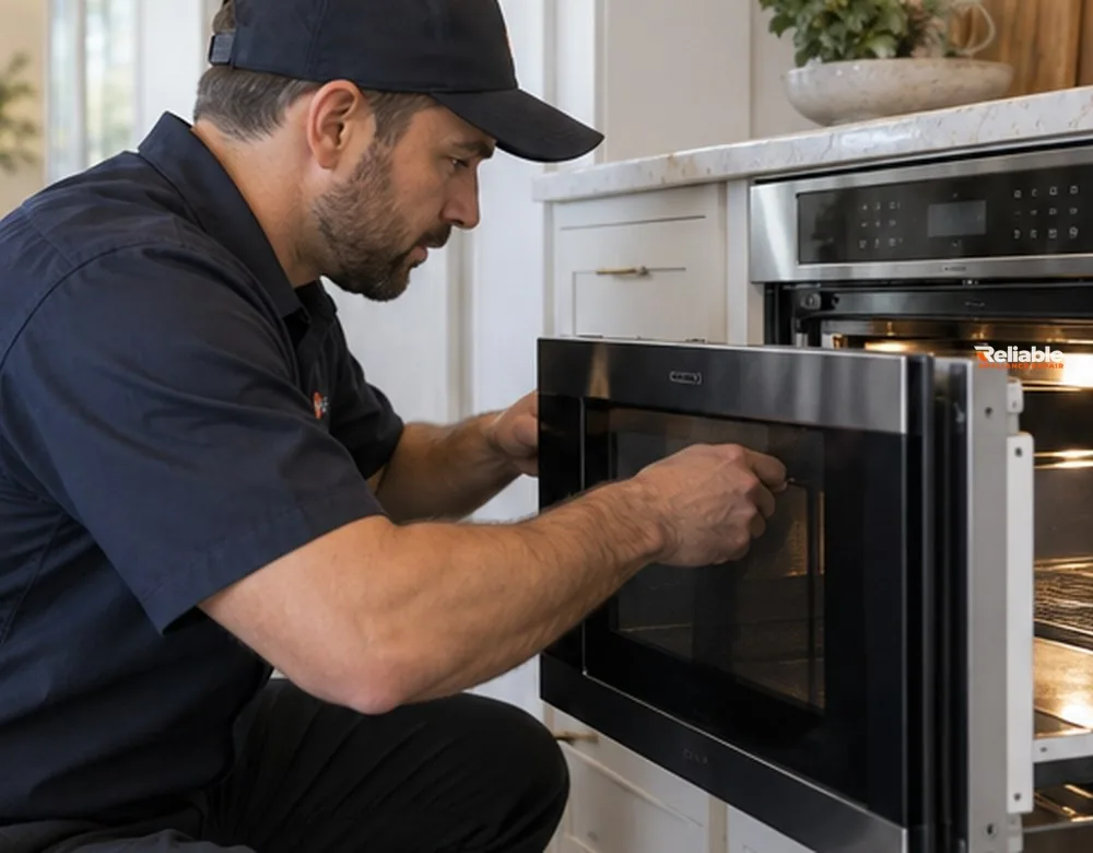 Reliable technician servicing a premium microwave