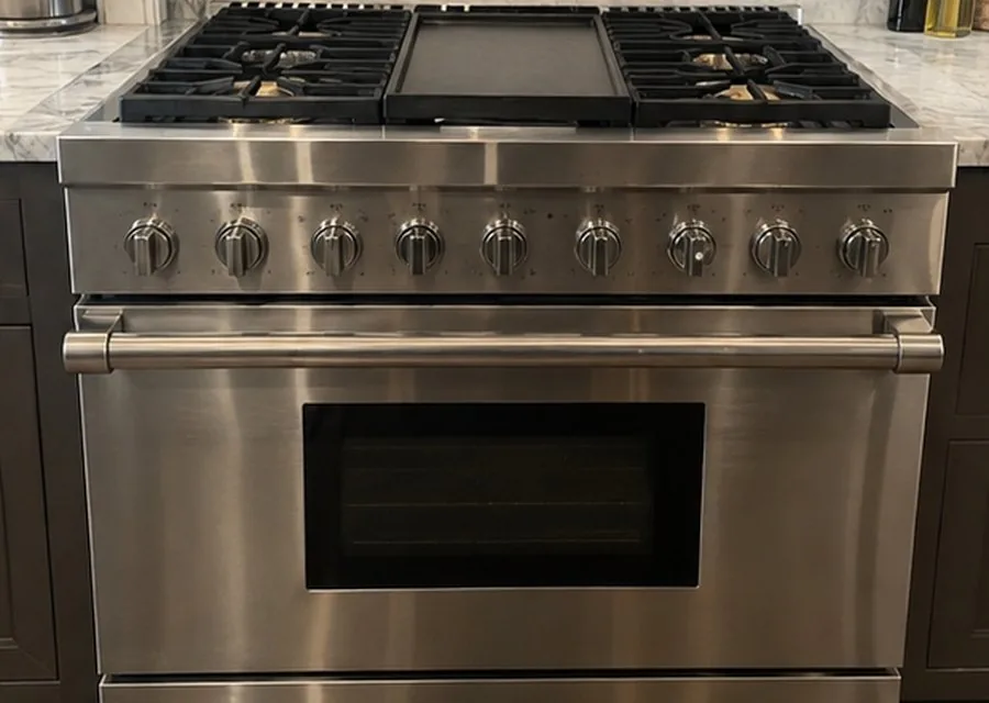 Professional Range photographed after high-end range repair in a customer's home