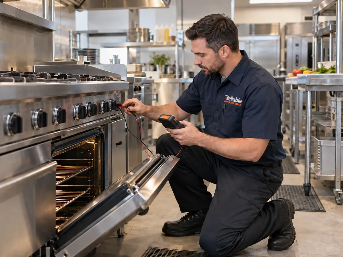 Reliable technician servicing a commercial range in Atlanta
