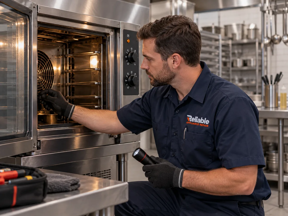 Reliable technician servicing a commercial convection oven in Atlanta