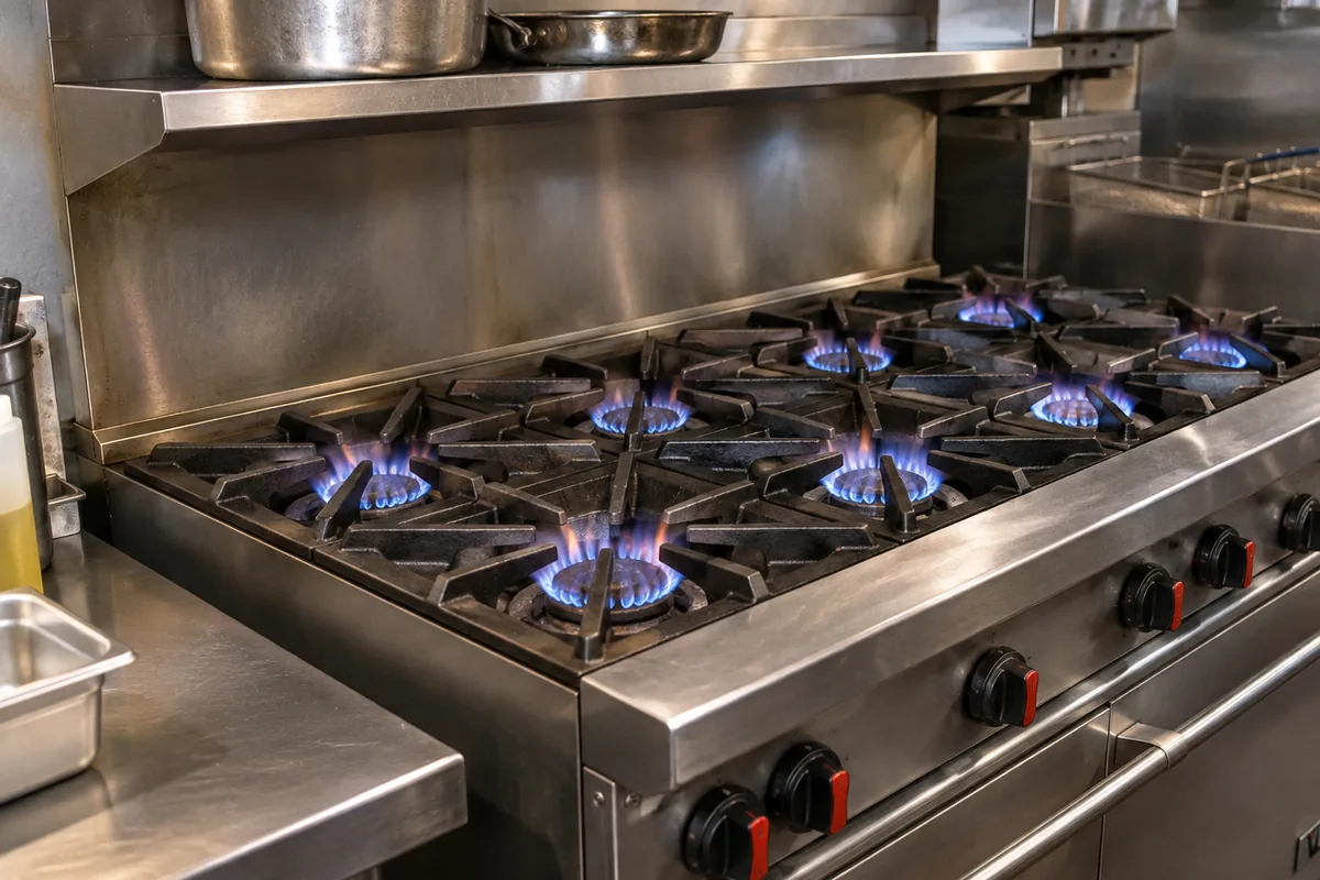 Commercial range burner repaired in an Atlanta restaurant kitchen