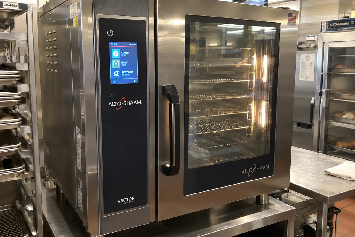 Commercial combi oven controls tested after repair in an Atlanta kitchen