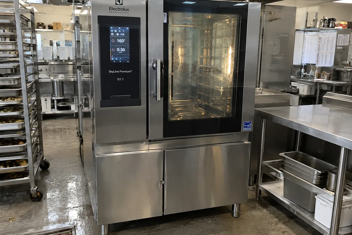 Commercial combi oven ready after drain and descaling service in Atlanta