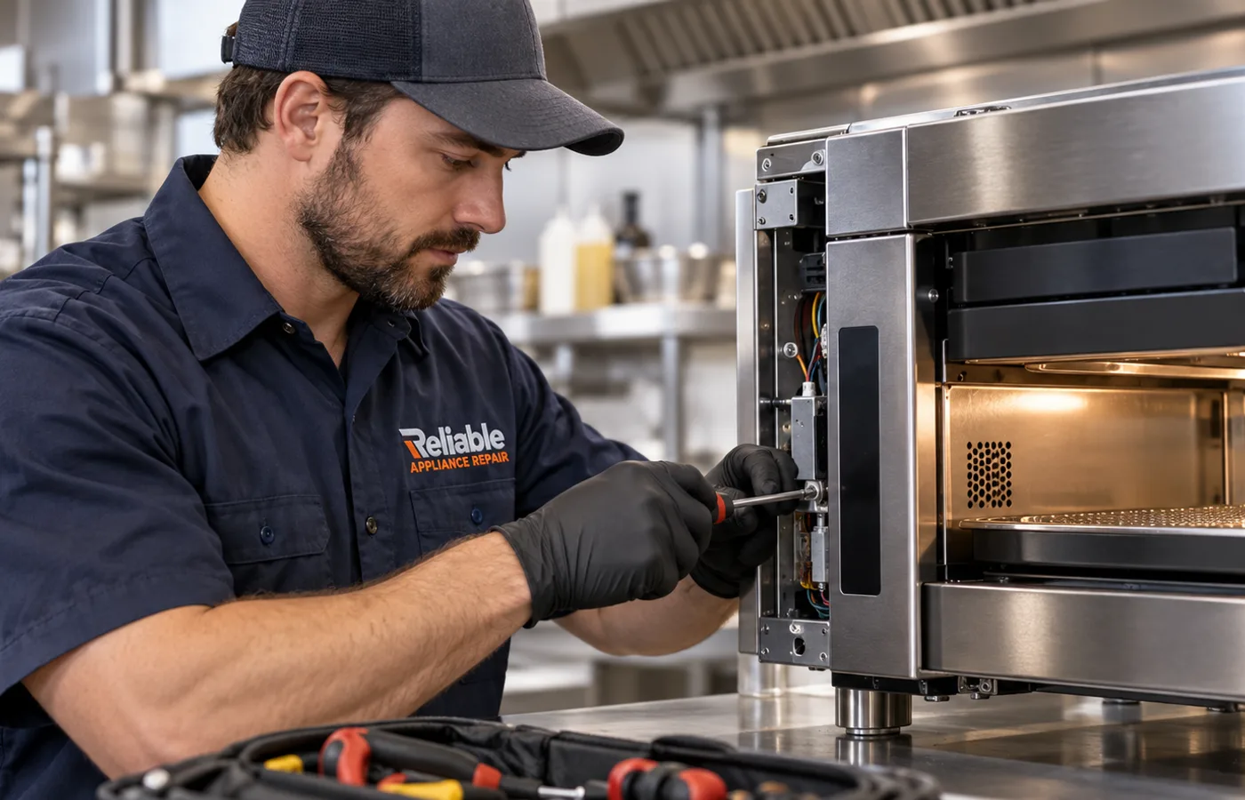 Reliable technician servicing a commercial high-speed oven in Atlanta