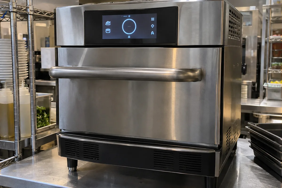 Commercial high-speed oven ready for service after control repair in Atlanta