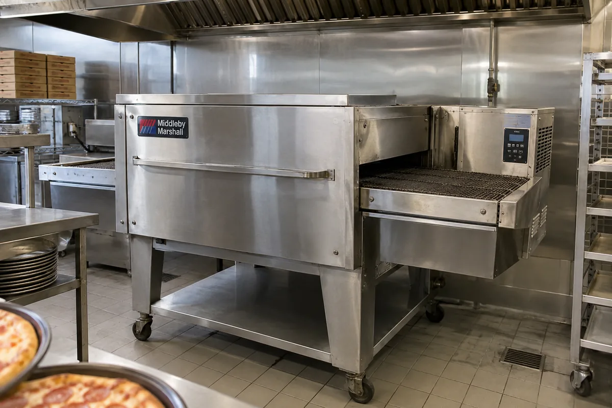Commercial conveyor oven ready for service after belt tracking repair in Atlanta