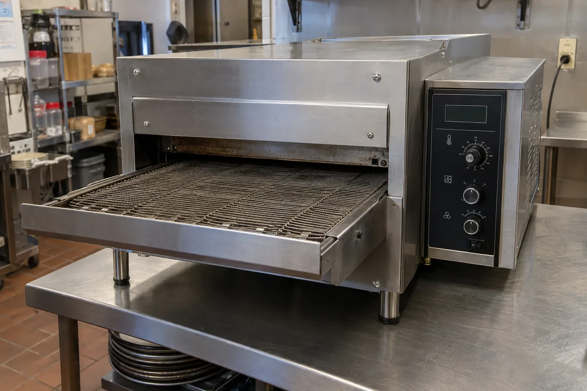 Commercial conveyor oven ready after drive motor service in Atlanta