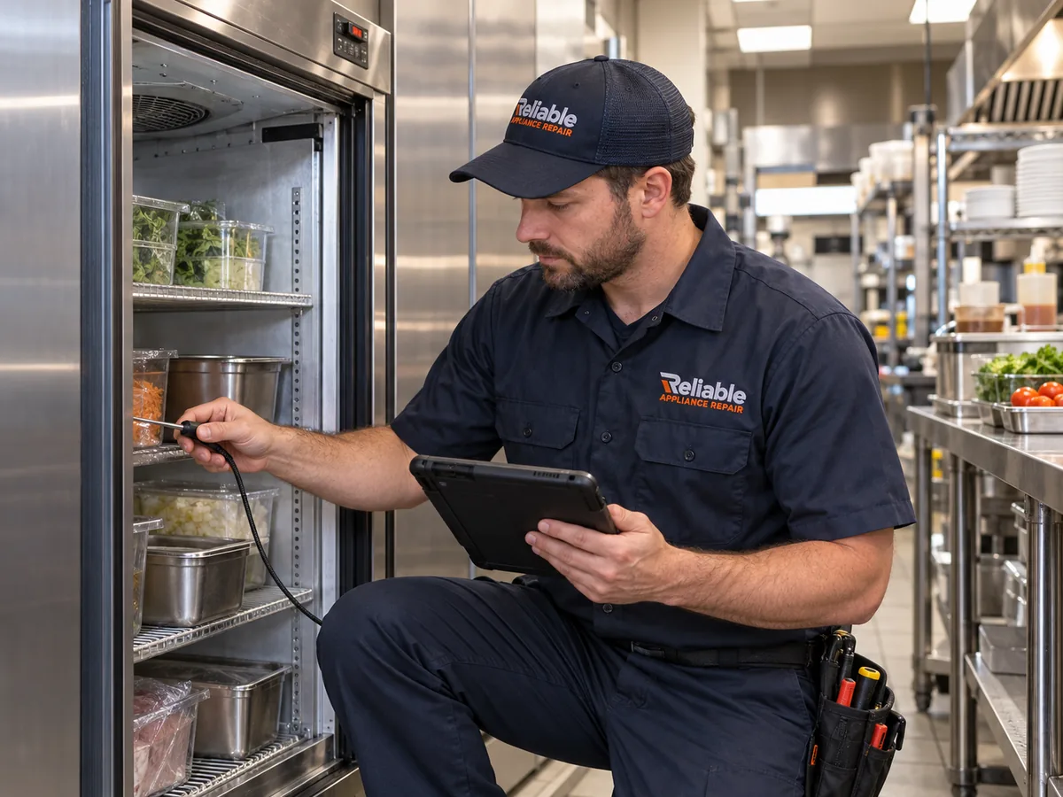 Reliable technician inspecting commercial refrigeration equipment in Atlanta