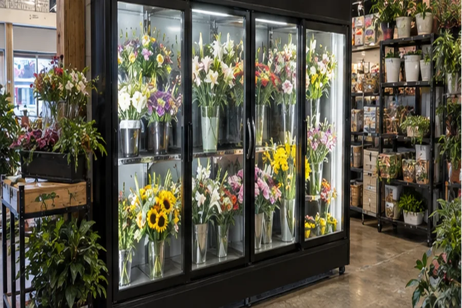 Floral display cooler operating after refrigeration service near Tampa