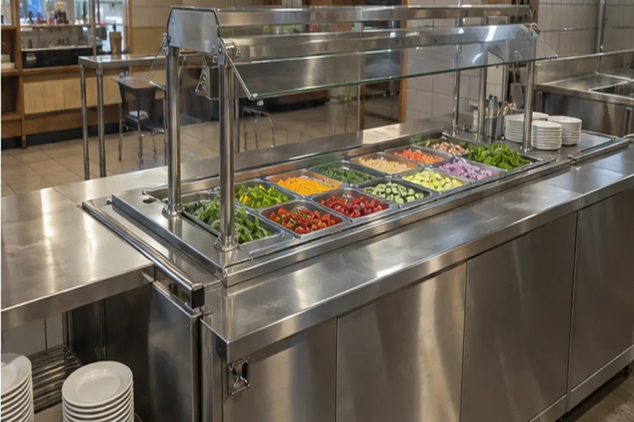 Salad bar cold well ready for food service after refrigeration repair in Tampa