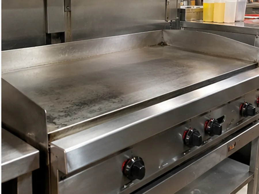 Flat-top griddle clean and ready after uneven heating repair in Atlanta
