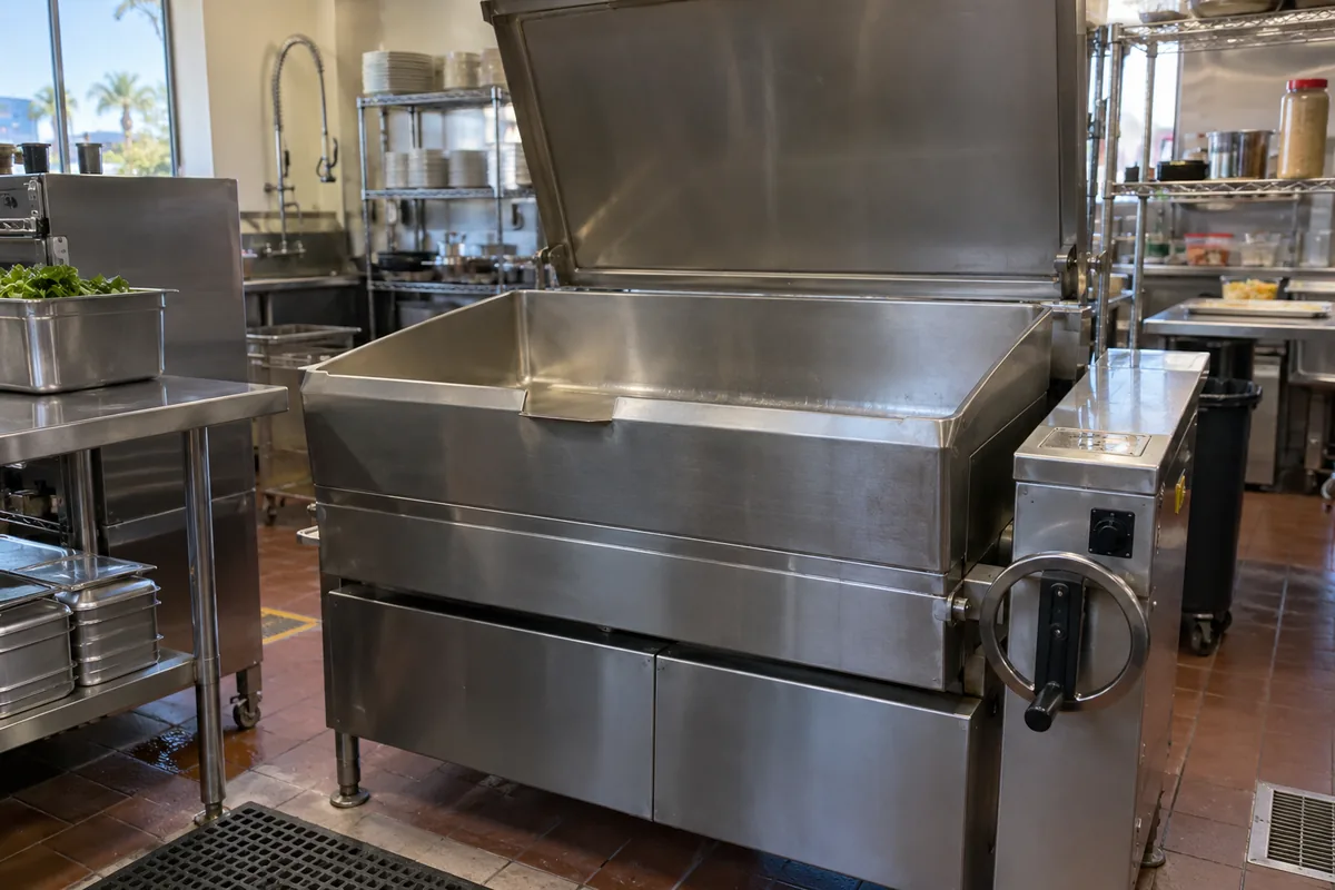 Commercial tilt skillet ready after heating and tilt control service in Tampa