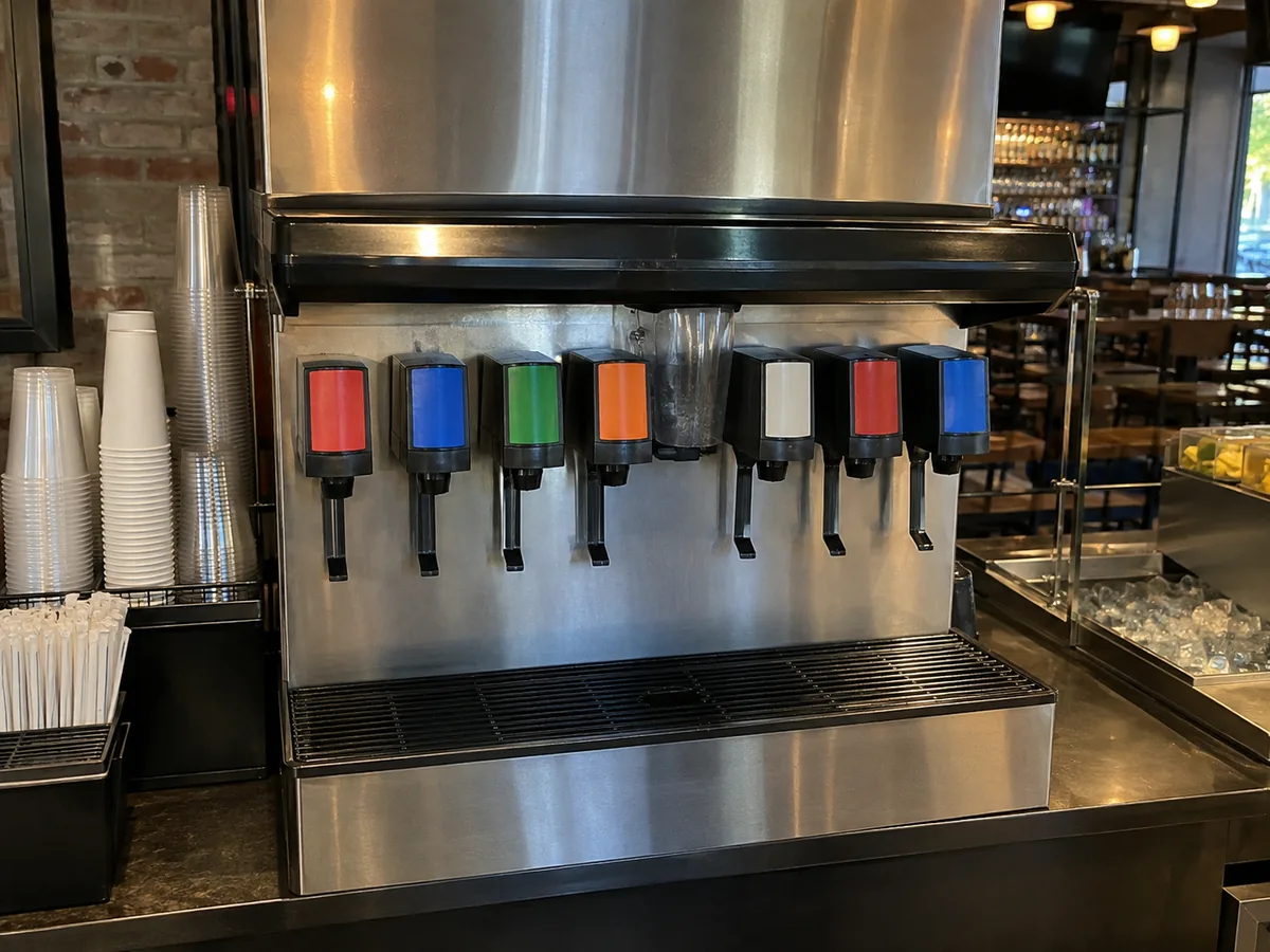 Commercial soda fountain dispenser ready after dispensing service in Atlanta