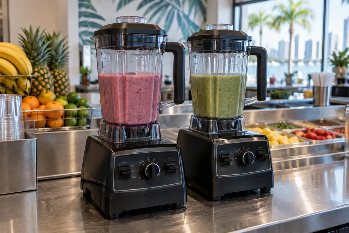 Commercial blender station ready after motor reset service in Tampa