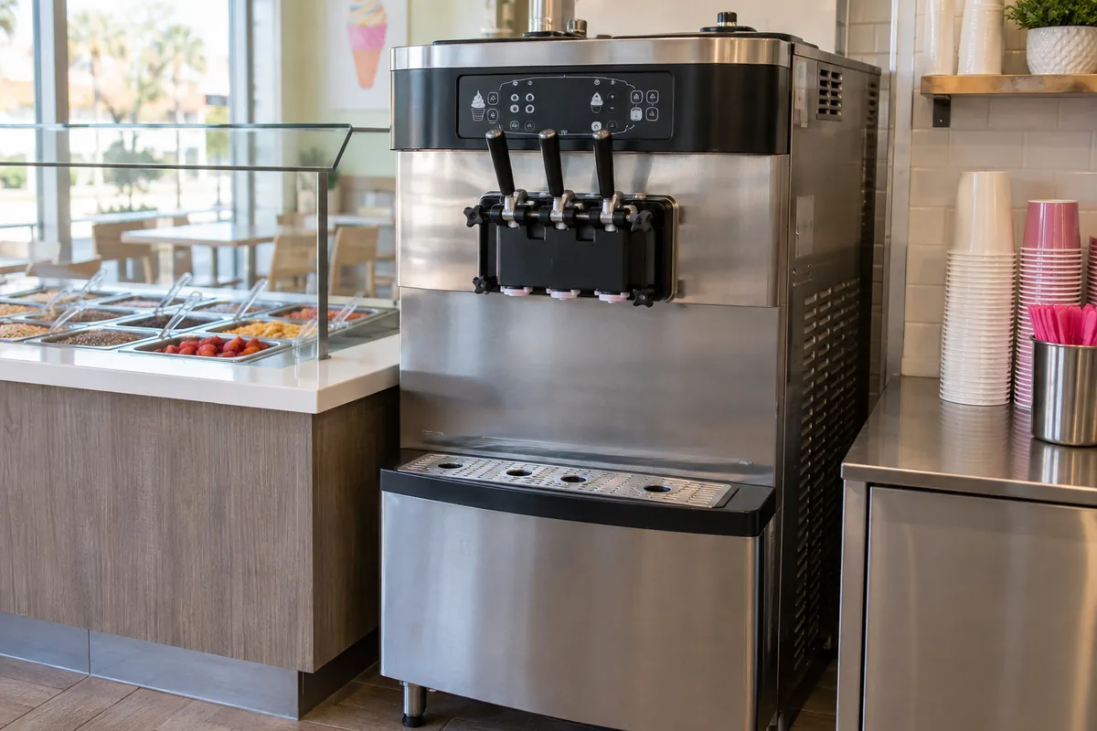 Commercial frozen yogurt machine ready after texture service in Tampa