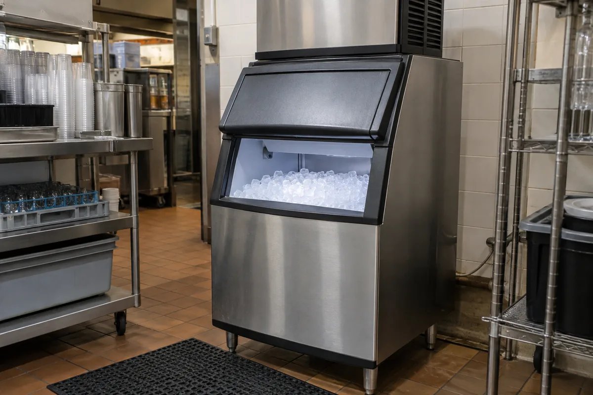 Commercial ice machine ready after drain overflow service in Tampa