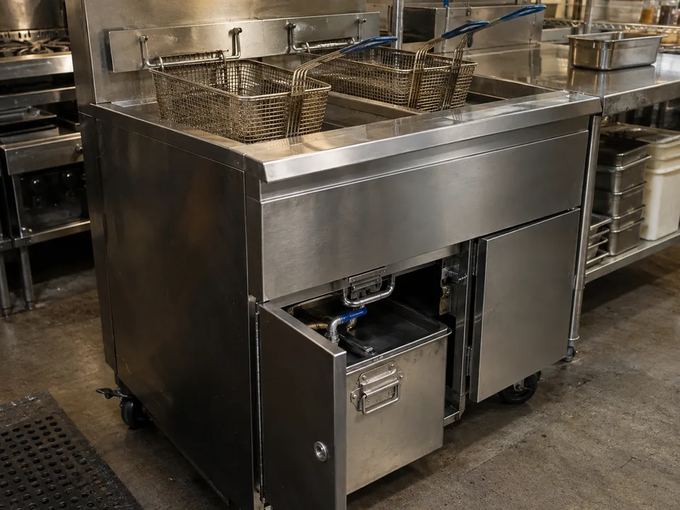 Commercial fryer ready after filter and drain system service in Atlanta
