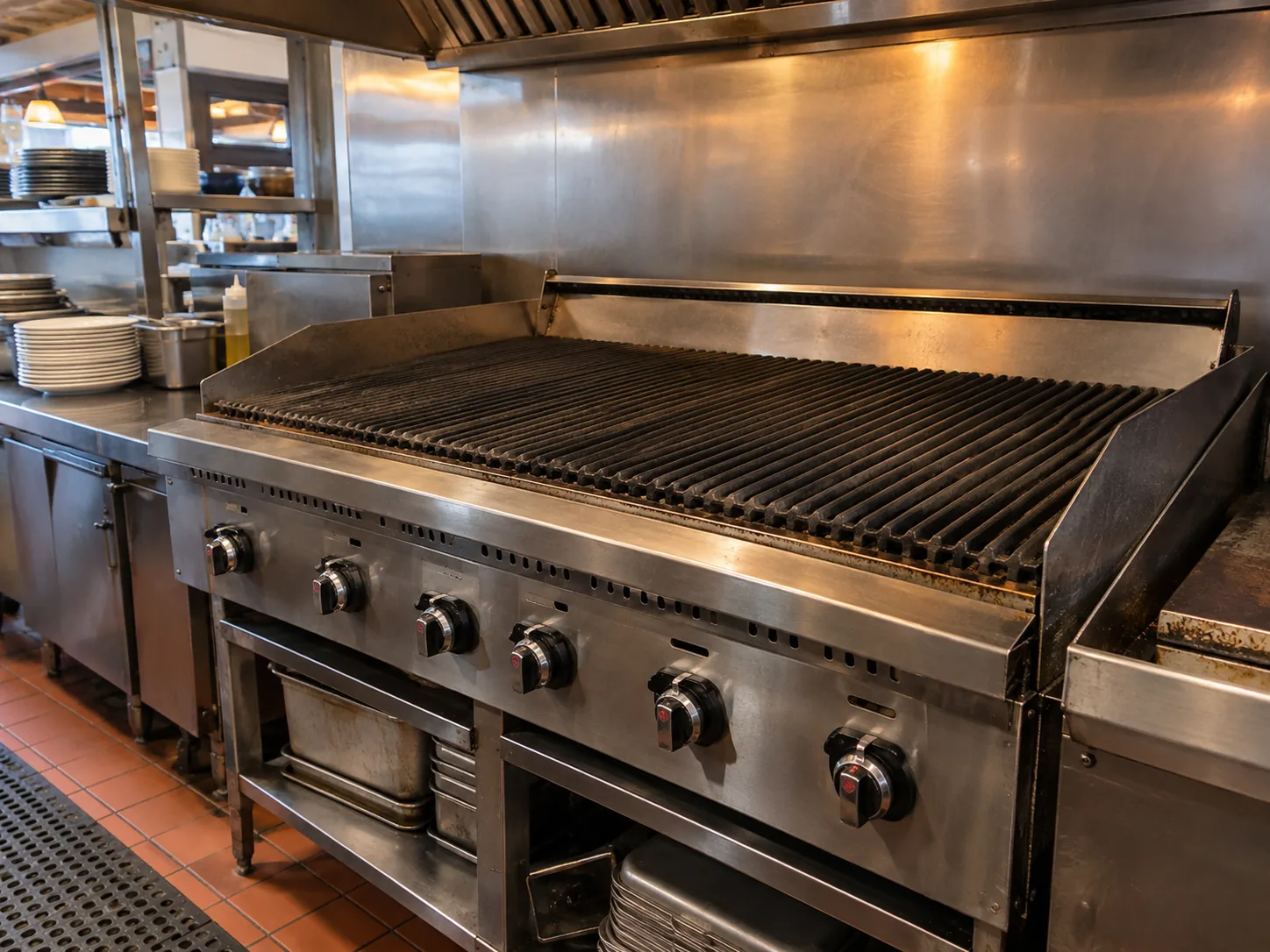 Commercial charbroiler after uneven heat correction in an Atlanta restaurant kitchen