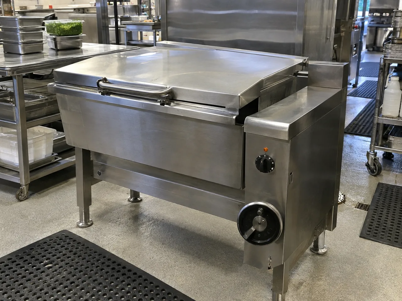 Commercial tilt skillet after control issue repair in an Atlanta-area kitchen