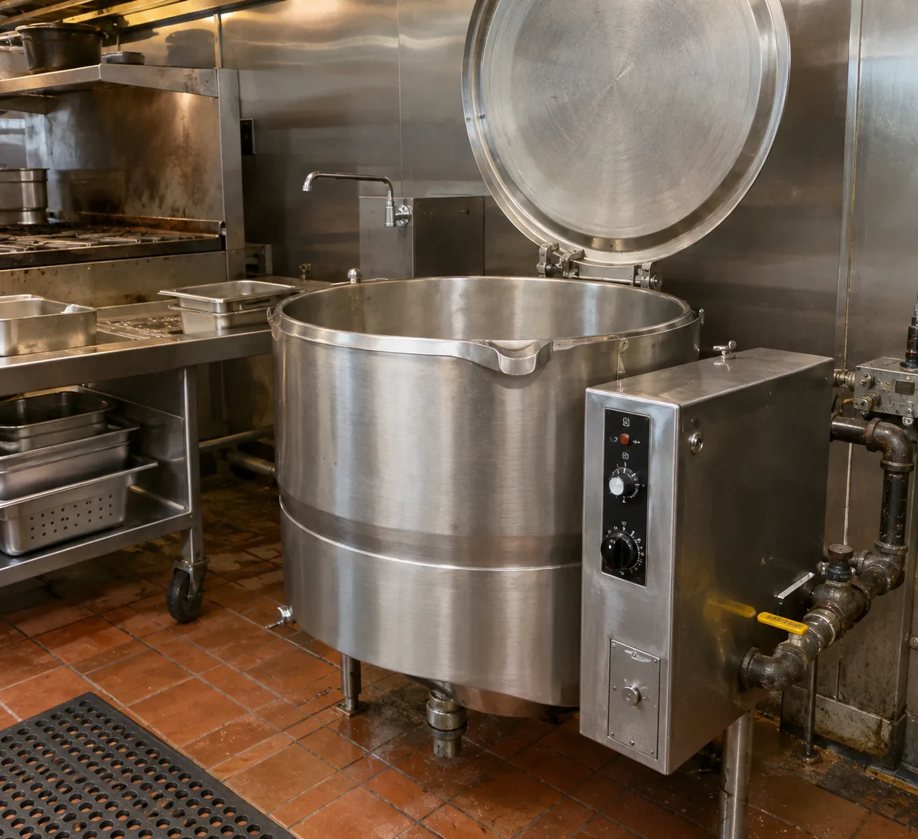 Gas commercial steam kettle after ignition service in an Atlanta kitchen